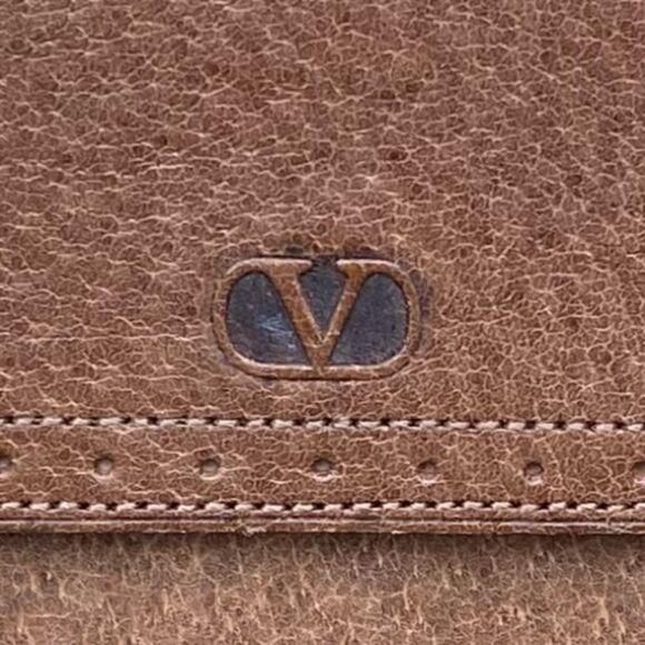 Vintage Designer Authentic Valentino Garavani Brown/Taupe Leather Wallet w/COA - Picture 2 of 13